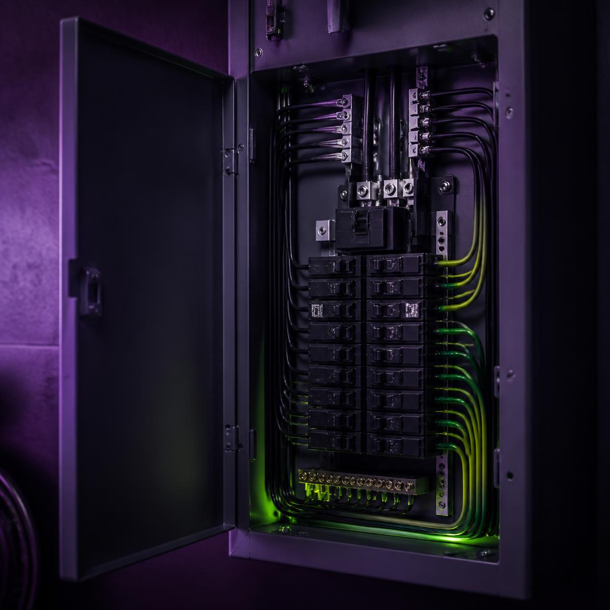 Modern residential electrical panel with neat wiring